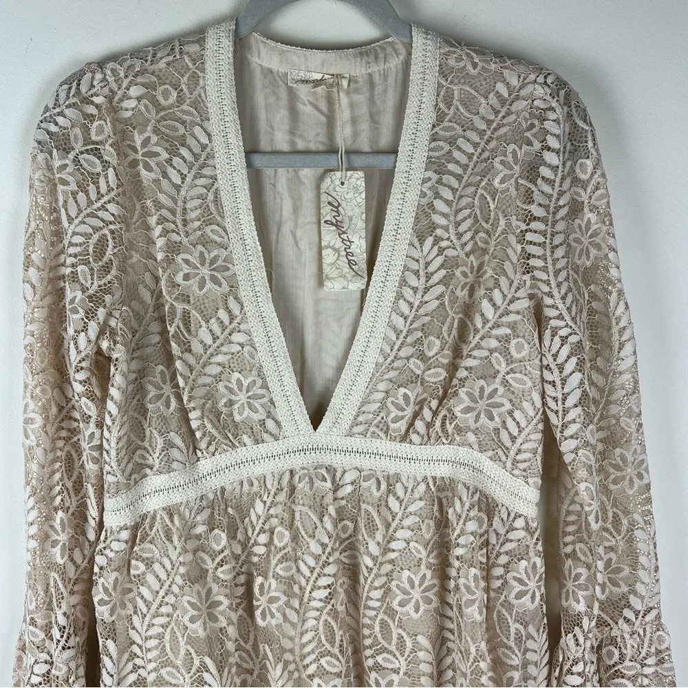 Mystree | Coquette Cottage Core Babydoll Lace Midi Dress In Cream | M - Picture 12 of 16